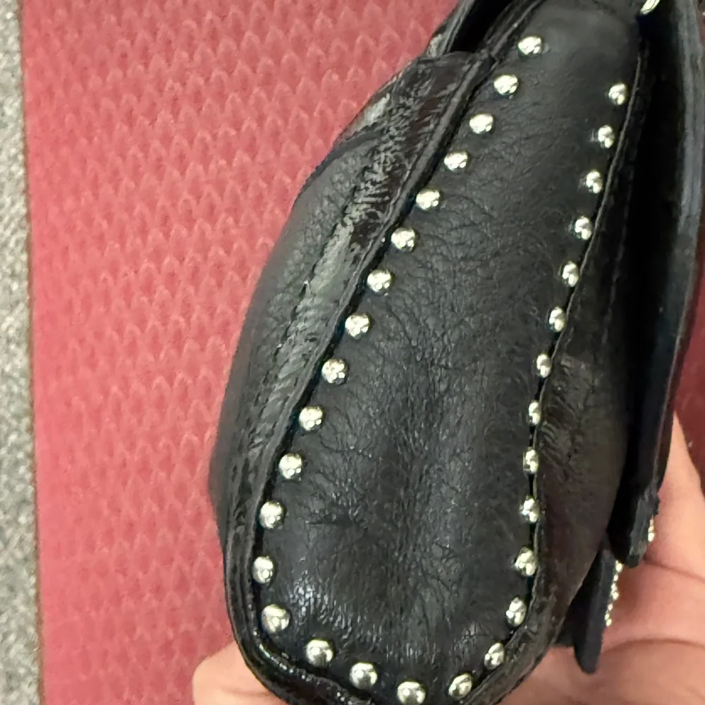 Brighton Black Leather Bow Clutch Chain Strap Studded‎ Leopard Lining Y2K
